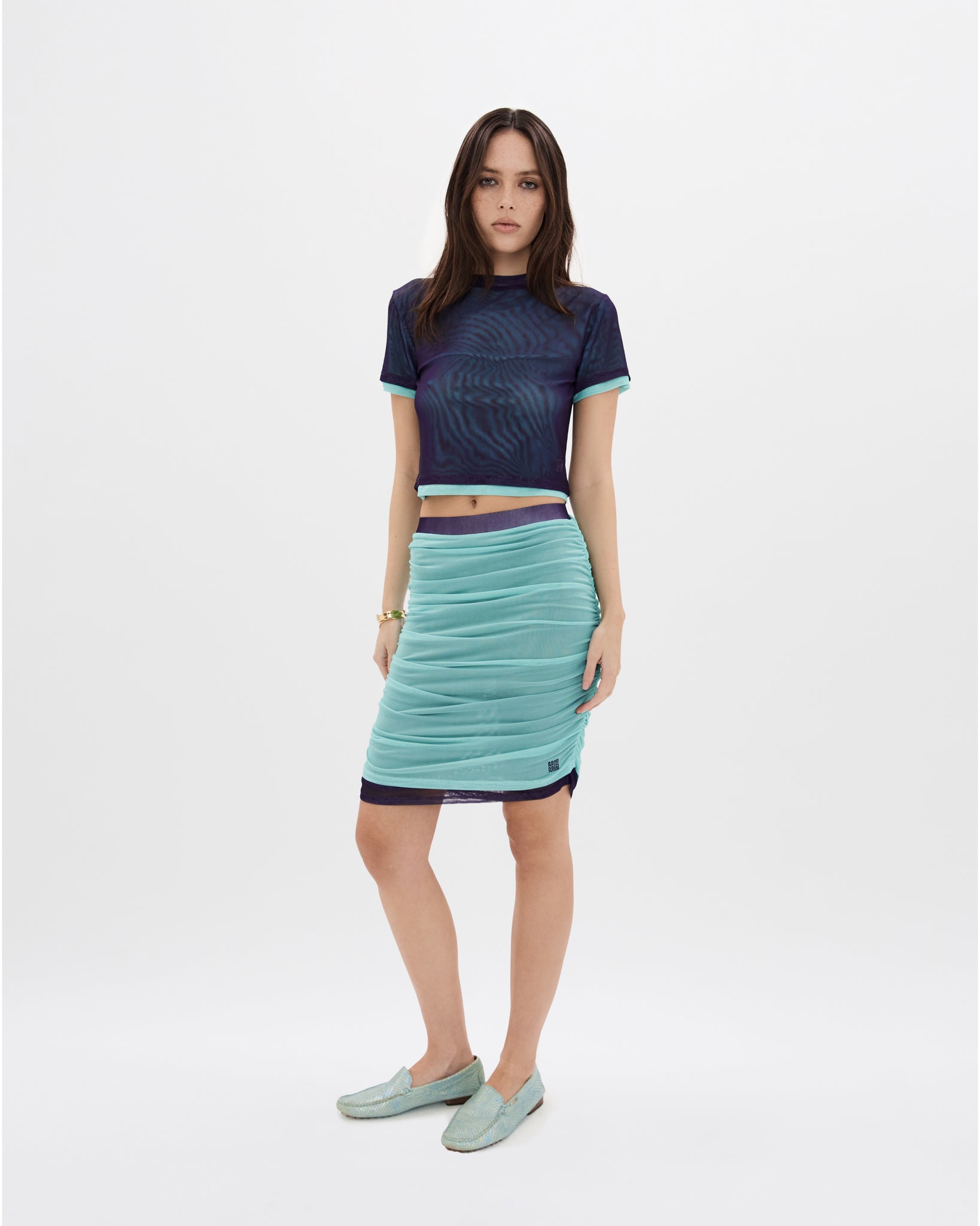 Cuban Nights Double Mesh Mini Ruched Skirt