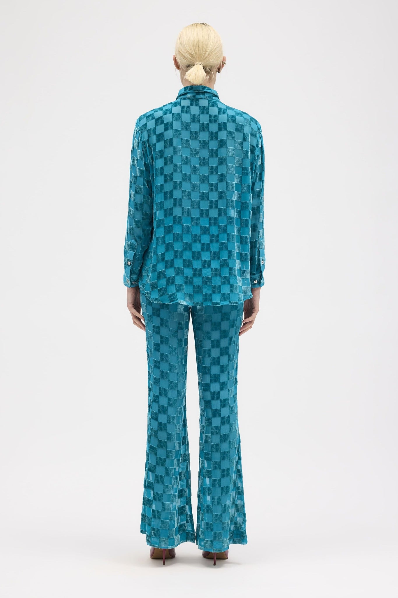 Sky Silk Velvet Check Pants