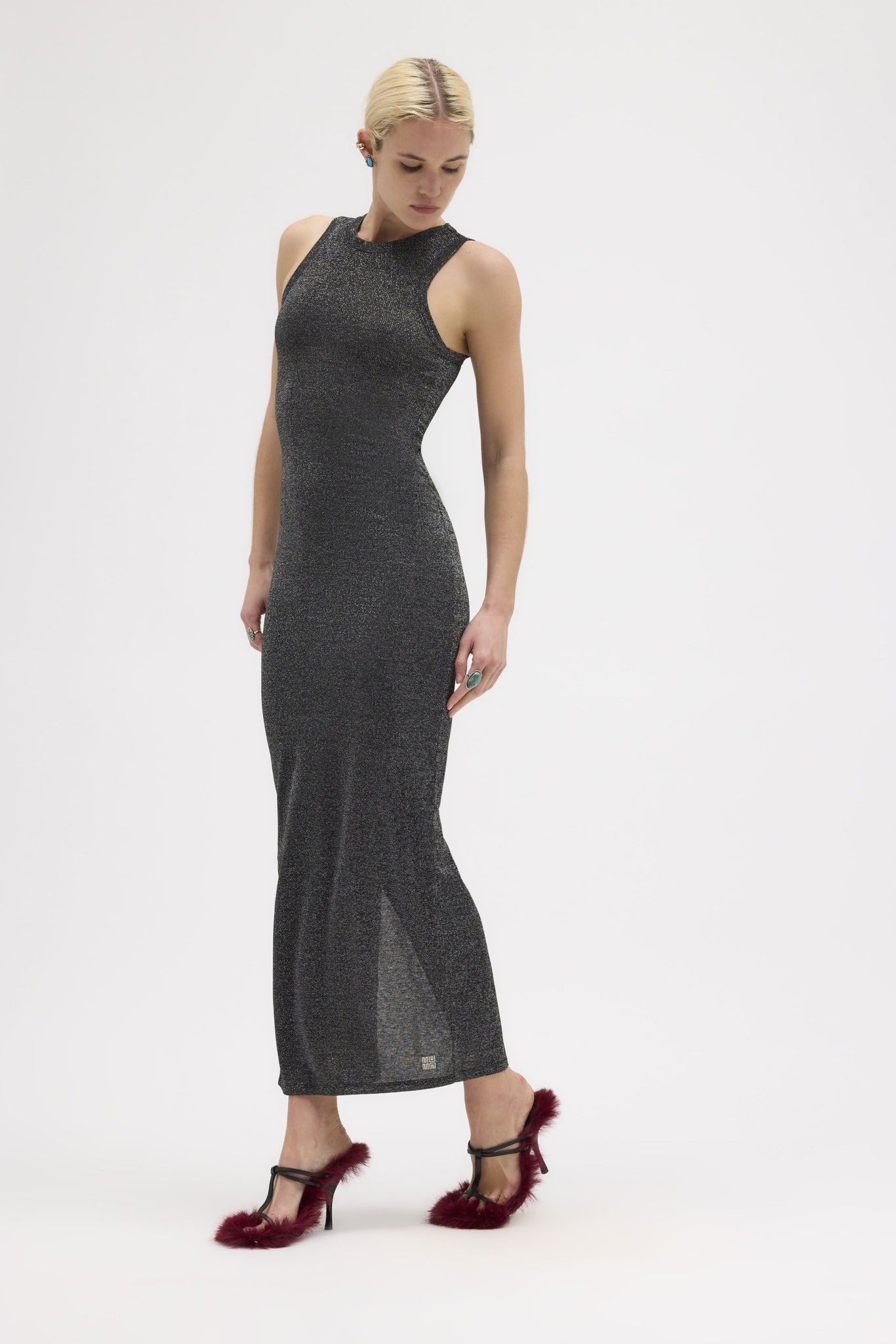 Black Metallic Ribbed Maxi Dress